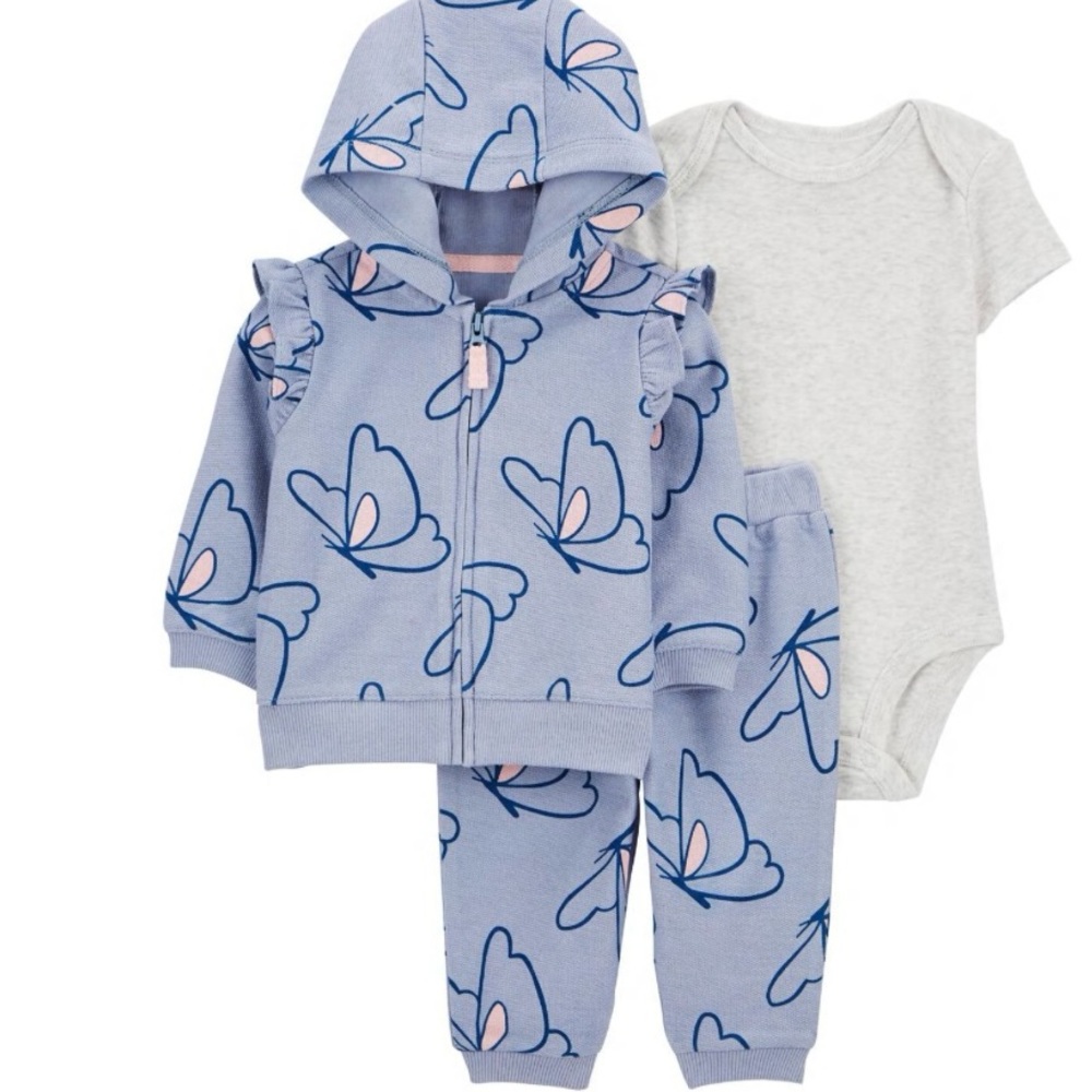 Baby 3-Piece Butterfly Print Cardigan Set